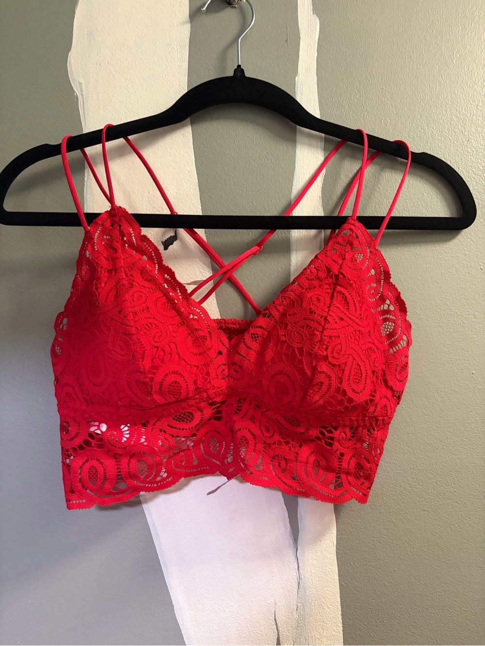 PINK Victoria's Secret Red Lace Bralette with Crisscross Straps